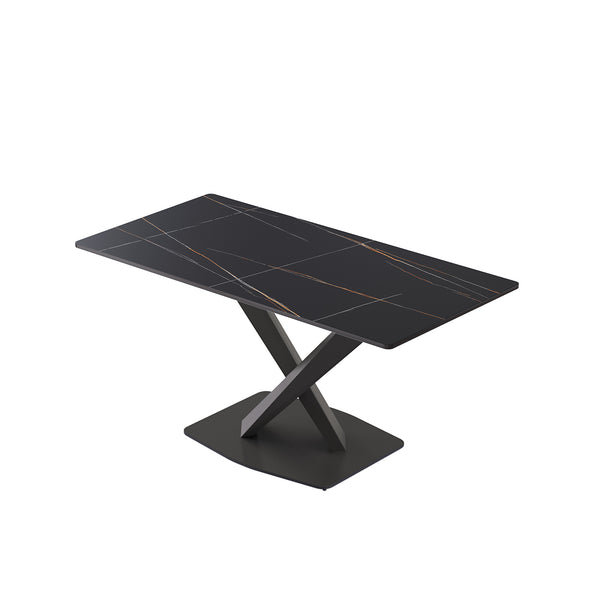 English Elm 63" Modern Sintered Stone Dining Table with Durable X-Leg Iron Base, Seats 6, 400 lb Capacity Black W1535S00532