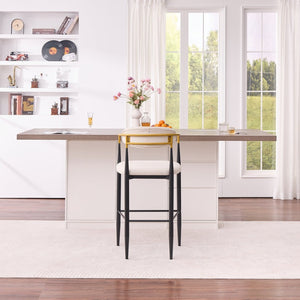 English Elm Modern Glam Counter Stools Set of 2 Beige Fabric Gold Arm Black Metal Frame W5501P462385