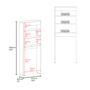 English Elm Over Jozz Toilet Cabinet White - Space-Saving 24.56" W x 8" D x 63" H Engineered Wood, Modern Durable Design B092P309167