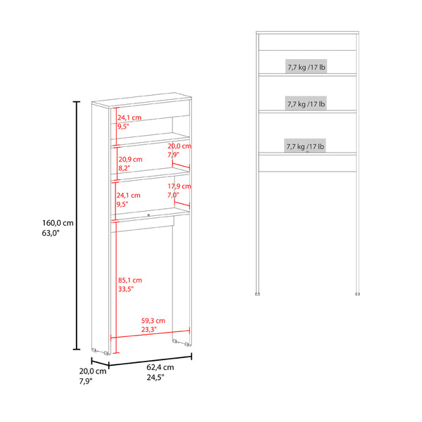 English Elm Over Jozz Toilet Cabinet White - Space-Saving 24.56" W x 8" D x 63" H Engineered Wood, Modern Durable Design B092P309167