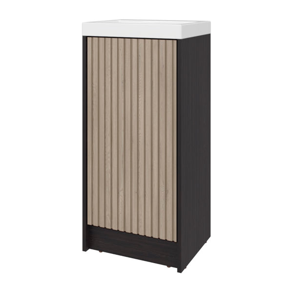 English Elm Cary Freestanding Bathroom Cabinet with Single Door and Shelves in Wengue Finish B097P474283