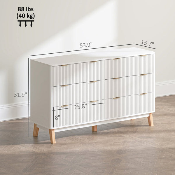 English Elm Closet Six Drawer Double Dresser with Fluted Fronts Gold Pulls and Rubberwood Legs T3971P431269