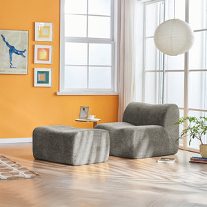 English Elm Ultra-Comfortable Velvet Compressed Foam Sofa Chair with Ottoman and Pillow — Space-Saving Lounge Solution Gray W1765P342025