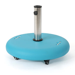 English Elm Wheelie Concrete Outdoor Umbrella Base with Locking Casters for Patio Stability Teal 60454.00TEL