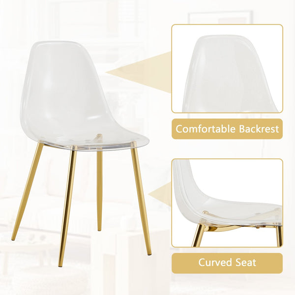 English Elm Table and Chair Set Oval Tempered Glass Top Gold Base with 6 Acrylic Seats W1151S04730