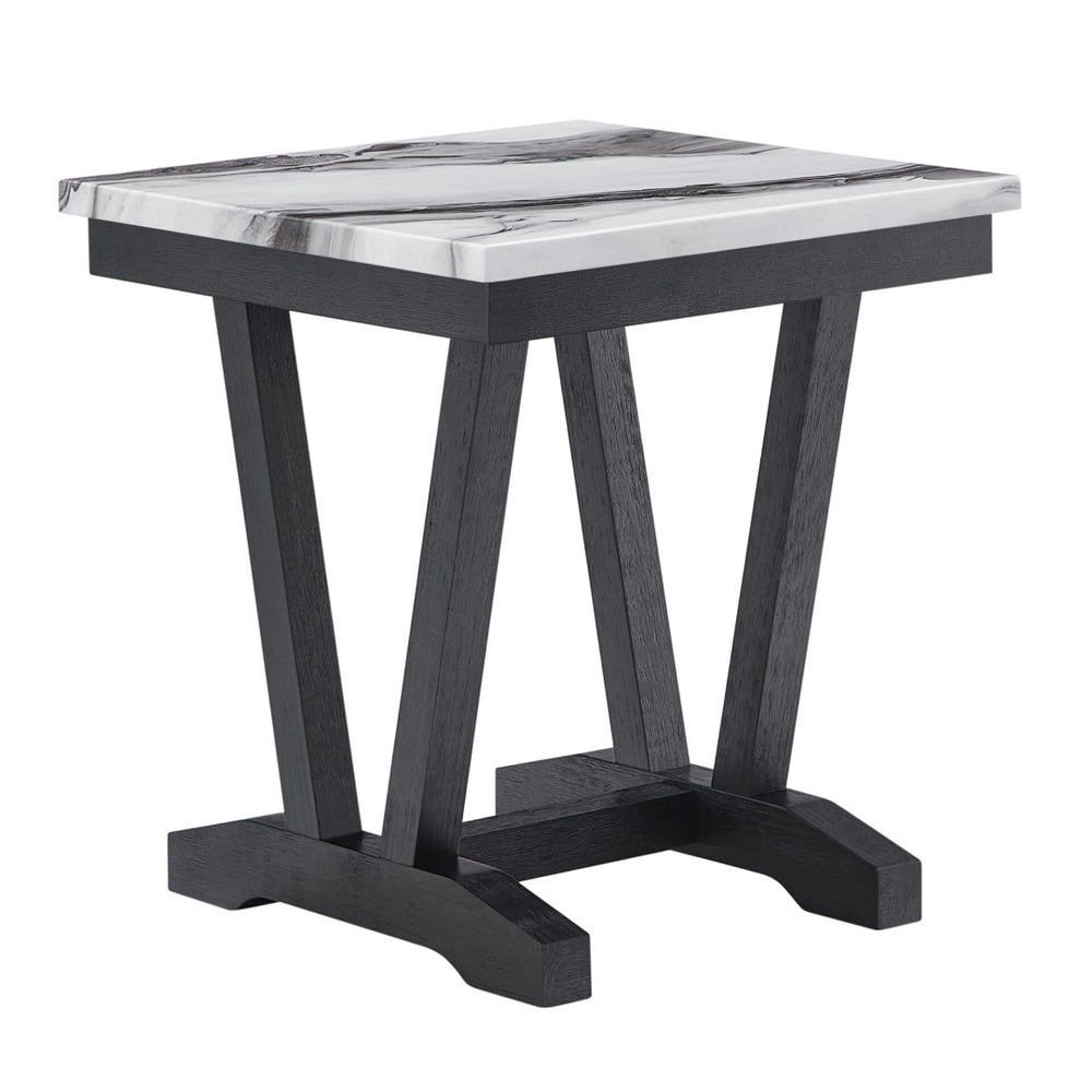 English Elm Paula Faux Marble Top End Table with Sculptural Pedestal Base for Modern Living B201P411481