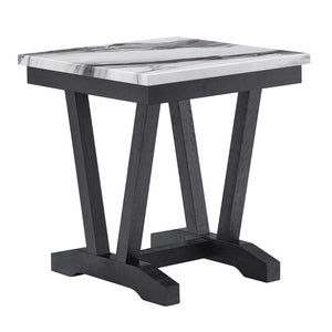 English Elm Paula Faux Marble Top End Table with Sculptural Pedestal Base for Modern Living B201P411481