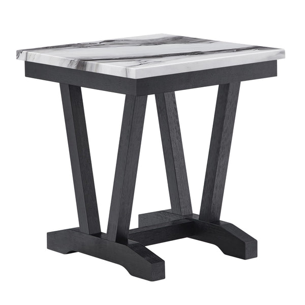 English Elm Paula Faux Marble Top End Table with Sculptural Pedestal Base for Modern Living B201P411481