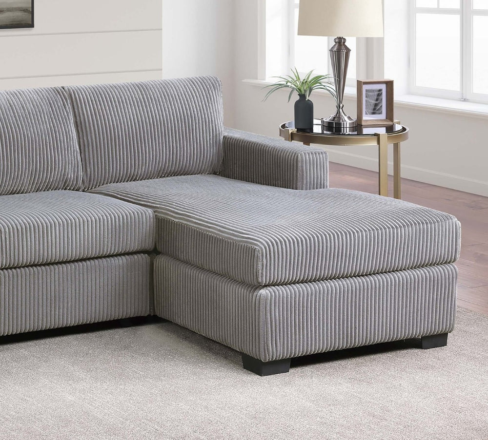 English Elm L-shaped Corduroy Sectional with Chaise Square Arms Modern Living Room Sofa Light Gray B011P430090