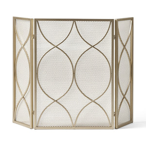 English Elm Christopher Knight Home® - FIRE Gold Iron Fireplace Screen 32.5x24.75 Inch Decorative Heat-Resistant Protective Cover, Elegant 65182.00GLD
