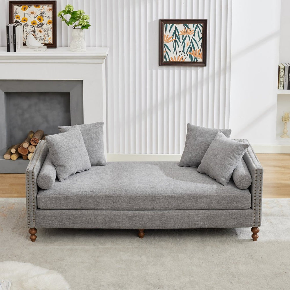 English Elm 75.2'' Chenille Upholstered Daybed Chaise with Nailhead Trim and Rubberwood Legs Gray W3188S00058