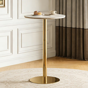 English Elm Rock Slab Round Bar Table with Gold Stainless Steel Base for Modern Home Entertaining W2920P443467