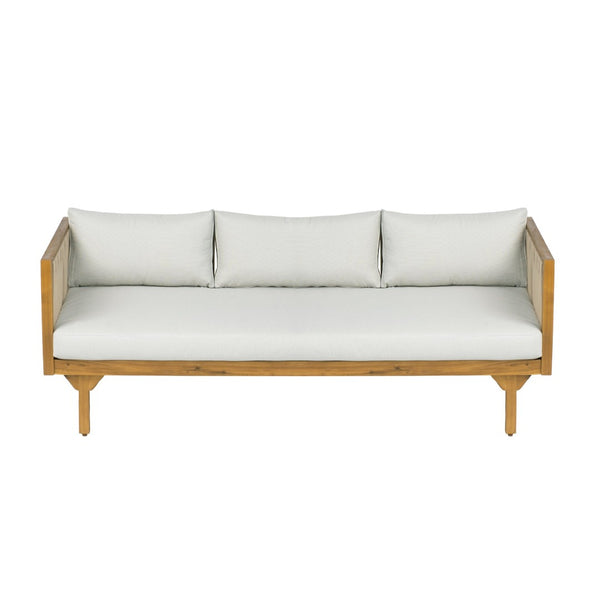 English Elm 2-piece Outdoor Acacia Patio Sofa Set with Rope Back and Round Coffee Table Light Brown,Light Gray,Teak N770P354675L_N770P234486F