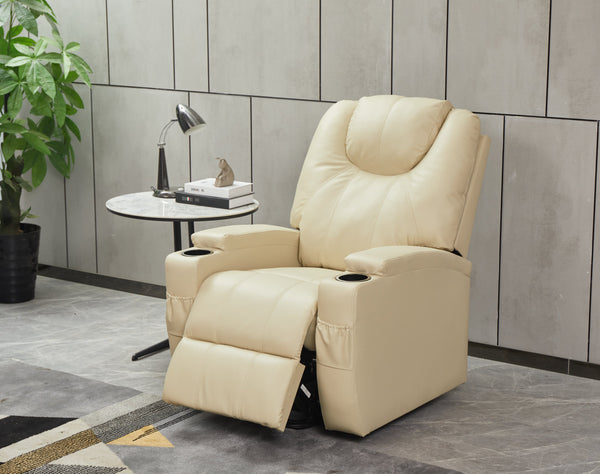 English Elm Recliner ergonomically designed Faux Leather power recliner with dual cup holders, remote comfort control Beige B205P241927