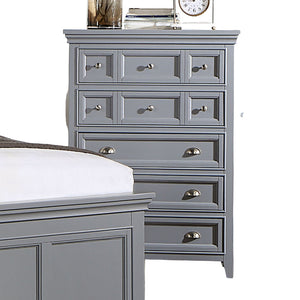 English Elm Transitional Solid Wood Chest with Five Smooth Glide Drawers, Felt-Lined Top, Timeless Design Gray 39 L x 21 W x 56 H B2741P369370
