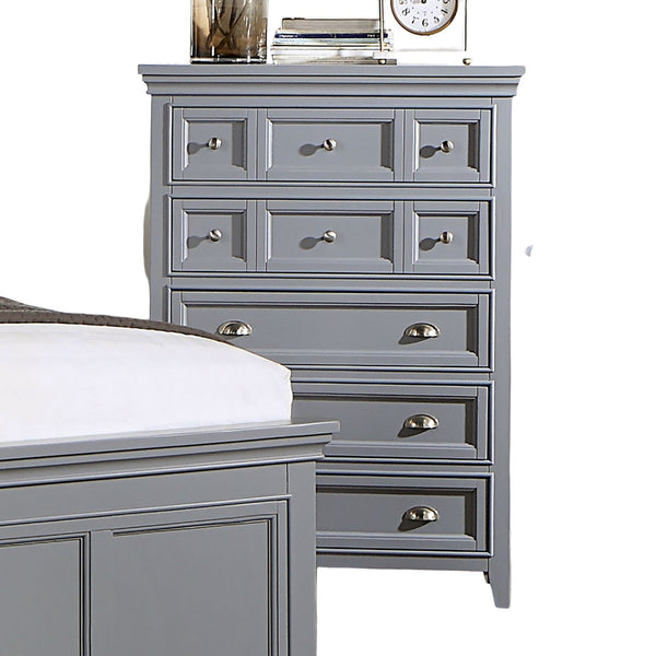 English Elm Transitional Solid Wood Chest with Five Smooth Glide Drawers, Felt-Lined Top, Timeless Design Gray 39 L x 21 W x 56 H B2741P369370