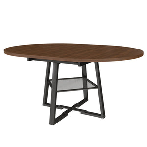 English Elm 47 Inch Extendable Round Dining Table Walnut Finish Seats 8 with Wire Grid Shelf W2700P385520