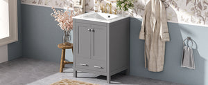 English Elm 24-inch Modern Bathroom Vanity with Ceramic Sink, Soft-Close Doors, Drawer Divider & Ample Storage Gray N729P299440E