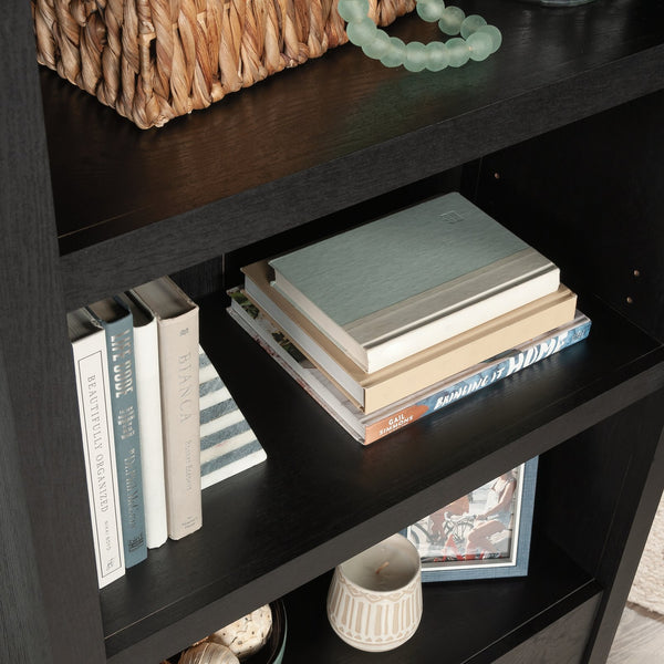English Elm Bookcase With Doors – Elegant Black Finish, Versatile Storage Solution With Open Shelves & Enclosed Space B356P402625