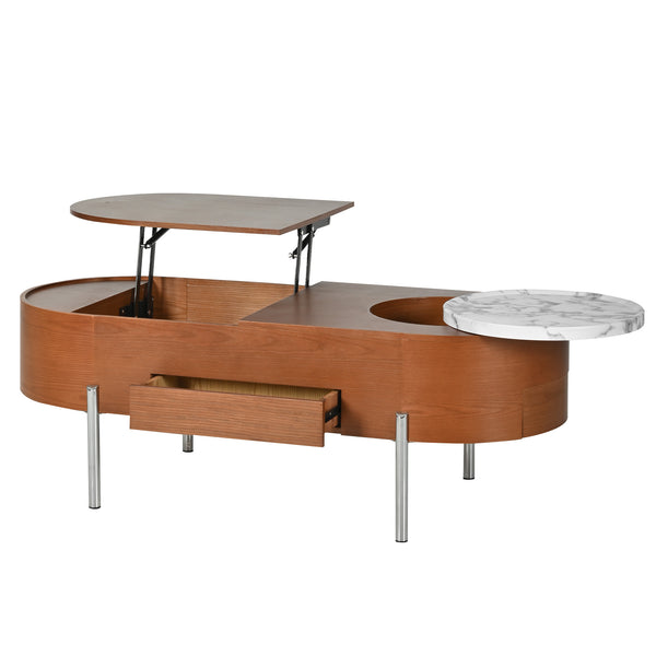 English Elm VIBE 47.2" Oval Lift-Top Coffee Table with Hydraulic Lift, Hidden Storage, Rotating Tray, Modern Design Brown N724P228920D