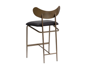 Sunpan Gibbons Mid-Century Modern Barstool - Handcrafted Leather Design with Unique Artisan Charm Antique Brass / Charcoal Black Leather