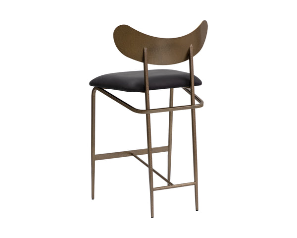 Sunpan Gibbons Mid-Century Modern Barstool - Handcrafted Leather Design with Unique Artisan Charm Antique Brass / Charcoal Black Leather