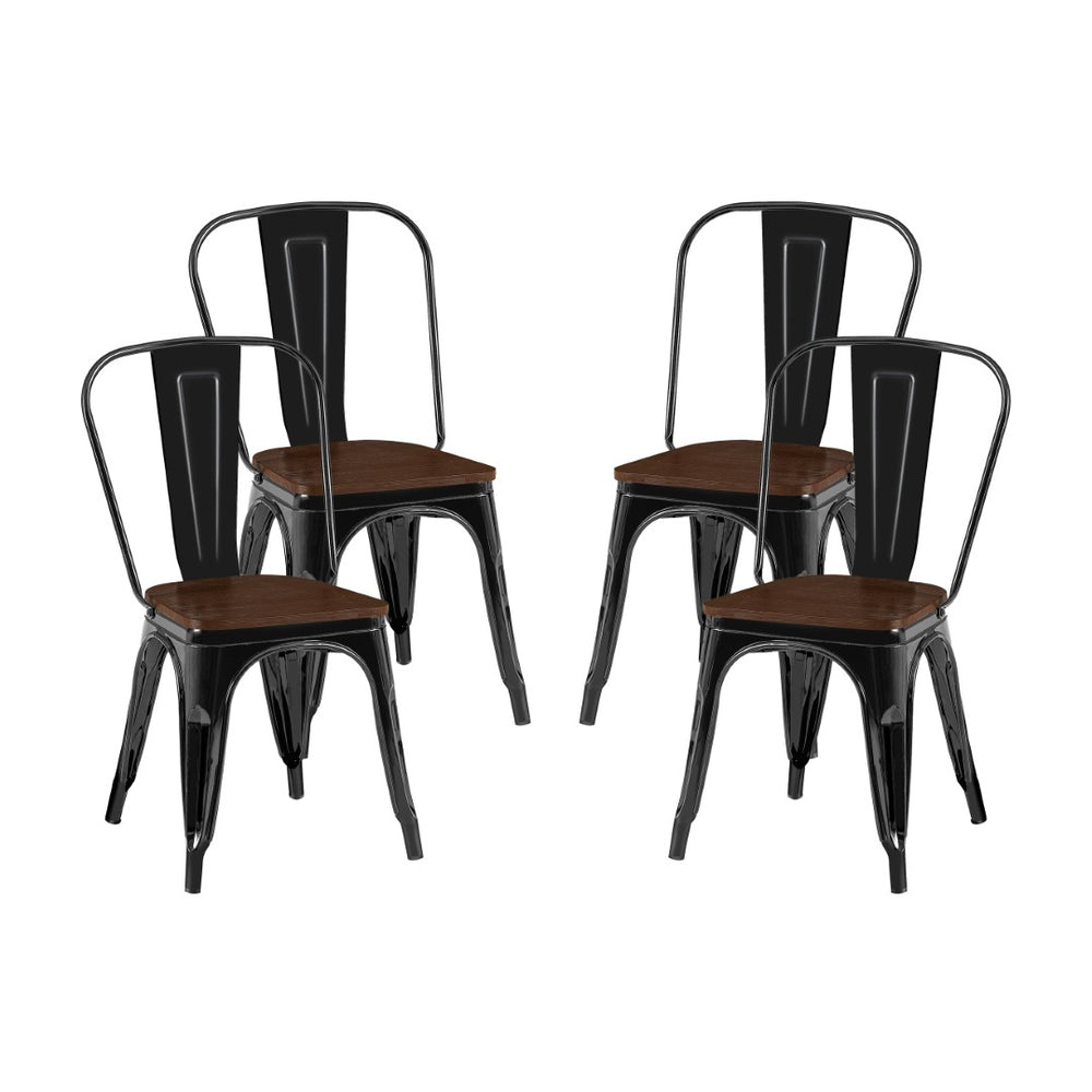 English Elm Set Of 4 Industrial Metal Dining Chairs With Walnut Seats – Stylish, Stackable, Easy-Clean Design! B347P383055-GIGA