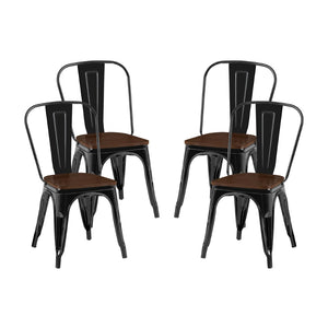 English Elm Set Of 4 Industrial Metal Dining Chairs With Walnut Seats – Stylish, Stackable, Easy-Clean Design! B347P383055-GIGA