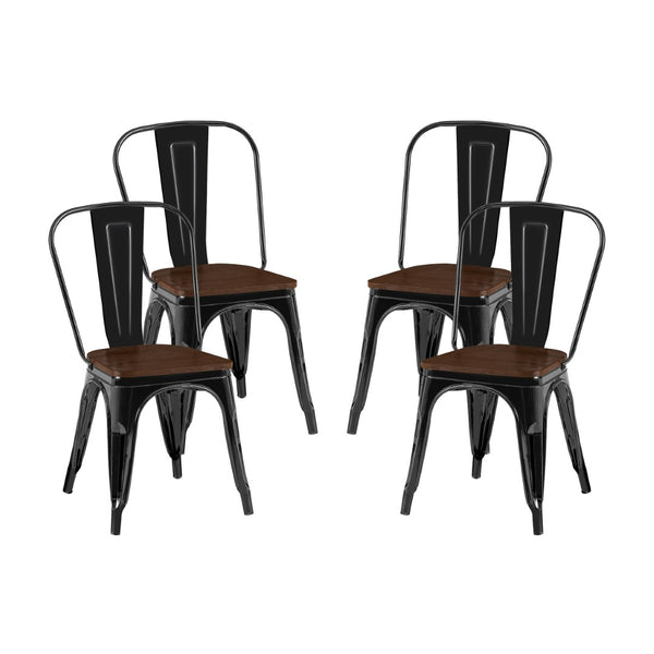 English Elm Set Of 4 Industrial Metal Dining Chairs With Walnut Seats – Stylish, Stackable, Easy-Clean Design! B347P383055-GIGA