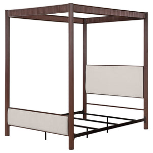 English Elm Tova Eastern King Canopy Bed with Upholstered Panels and Grooved Metal Posts B062P451993