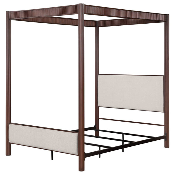 English Elm Tova Eastern King Canopy Bed with Upholstered Panels and Grooved Metal Posts B062P451993