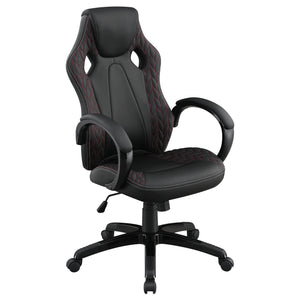 English Elm Norset Black Leatherette Office Chair with Herringbone Pattern, Red Stitching, Adjustable Comfort B062P333398