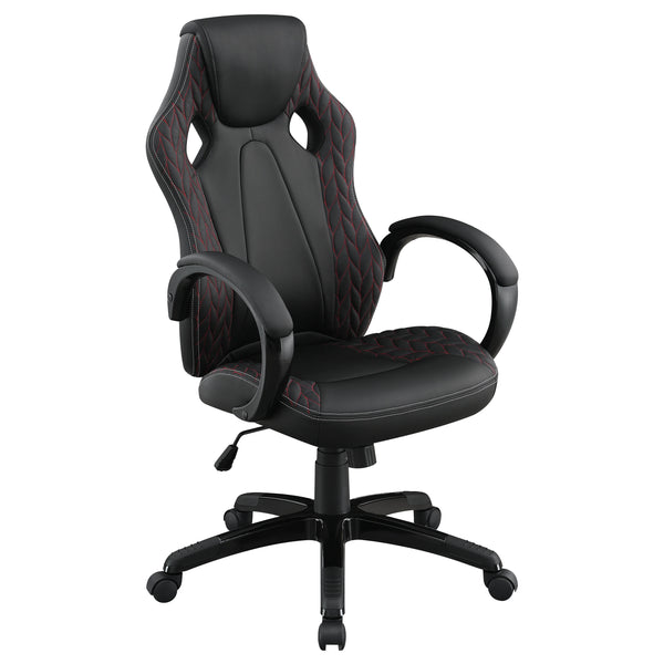 English Elm Norset Black Leatherette Office Chair with Herringbone Pattern, Red Stitching, Adjustable Comfort B062P333398