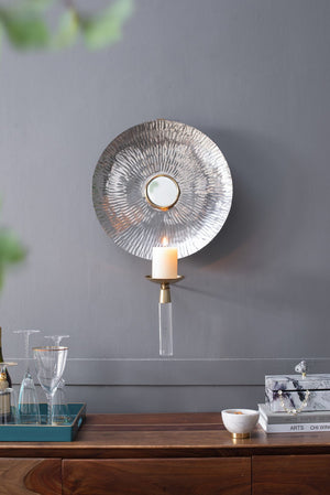 English Elm 17x8.5x27" Maria Wall Sconce — Modern Radial Metallic Finish Candle Plate, Elegant Ambient Lighting Fixture W2078P223132