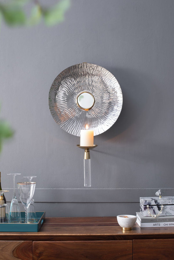 English Elm 17x8.5x27" Maria Wall Sconce — Modern Radial Metallic Finish Candle Plate, Elegant Ambient Lighting Fixture W2078P223132