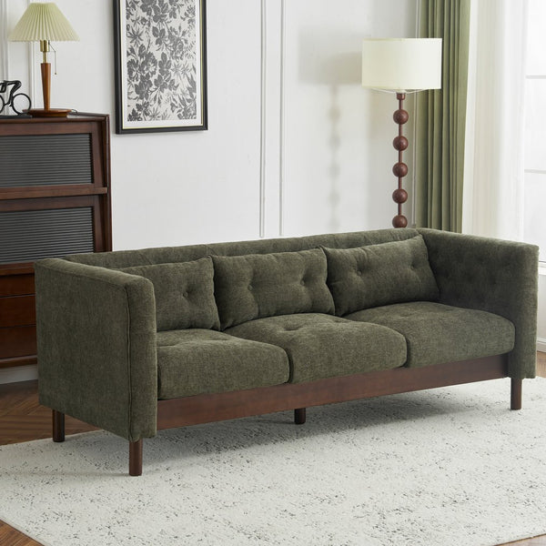 English Elm Christopher Knight Home® - 78" Upholstered Sofa with Tufted Linen-Like Fabric, Deep 19" Seat, Sturdy Rubber Wood Legs, 900lb Capacity Dark Green N763P243921F