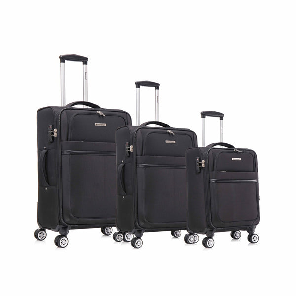 English Elm 3-piece Soft Shell Luggage Set with Swivel Wheels Telescopic Handle and Password Lock Black T3292P343134