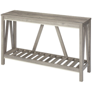 English Elm HOMCOM Farmhouse Console Table with Slatted Shelf and Anti-Tip Hardware Rustic Entryway Accent Gray W2225P217211