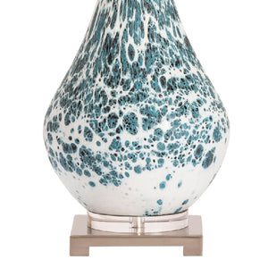 Crestview Collection Anel Table Lamp - Modern Teardrop Design With Blue & White Speckles, Crystal Accent & Linen Shade   Cvabs1900