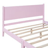 English Elm Queen Size Wood Platform Bed Frame, Retro Style Bed With Rectangular Headboard,No Need Box Spring,Pink