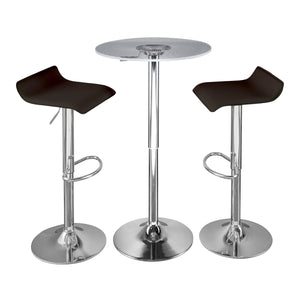 English Elm Spyra-Ale Illuminated Adjustable Bar Set in Chrome & Brown PVC with Etched Acrylic Top, 3-Piece B202S01473