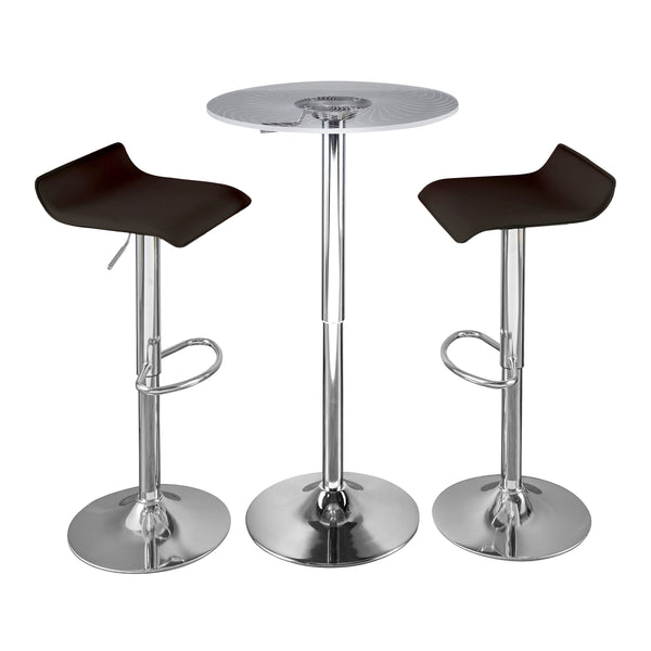 English Elm Spyra-Ale Illuminated Adjustable Bar Set in Chrome & Brown PVC with Etched Acrylic Top, 3-Piece B202S01473