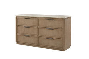 English Elm Dresser With Oak Veneer Drawer Fronts & Stone Top - Elegant Storage Solution For Modern Bedrooms B2699P323473