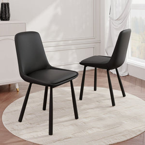English Elm Modern Nordic Faux Leather Upholstered Dining Chairs Iron Legs Kitchen Set of 2 Black W1535P460712
