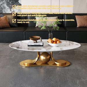 English Elm Gold Pedestal Coffee Table with Sintered Stone Marble Top for Modern Living Rooms W3985S00019