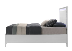 English Elm Haiden Queen Bed with LED-Illuminated Panel Headboard, Silver Trim & Under-Bed Storage Drawers White 29 L x 21 W x 13 H B2726S00139