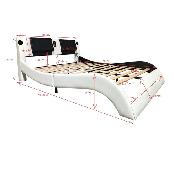 English Elm Faux Leather Queen Platform Bed Curved Headboard Rgb Lighting Bluetooth Massage W2297S00030