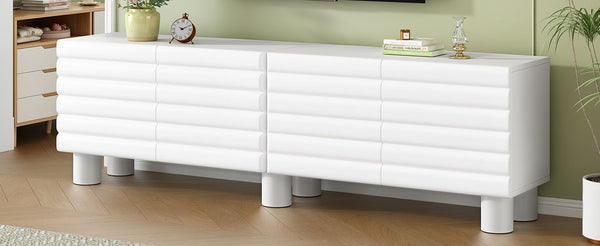 English Elm Stylish Thick Wavy Door TV Cabinet with Adjustable Shelves, Cable Management, Sturdy Legs, Modern Media Console White N721P350797K