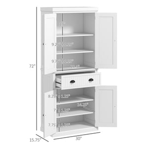 English Elm Homcom 72" Farmhouse Kitchen Pantry Cabinet With Adjustable Shelves, Drawer & Magnetic Doors, White W2225S00043