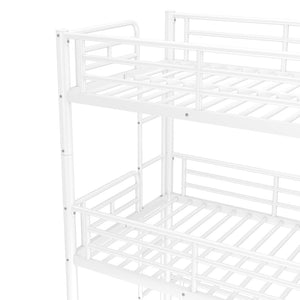 English Elm Twin Triple Metal Bunk Bed Matte Powder Coated Frame with Full Safety Guardrails Light White W1580S00579